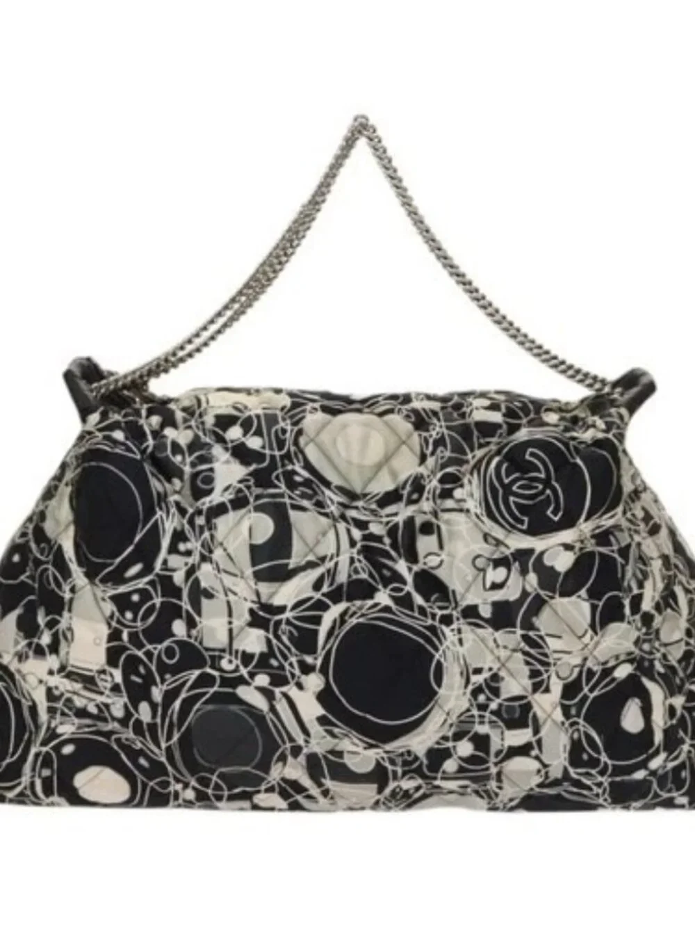 CHANEL Matelasse Chain Shoulder Bag Silk Black Silver CC Auth 120924